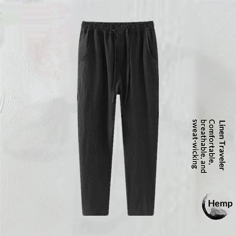 Mens Stylish Loose-fit Cotton-linen Casual Pants