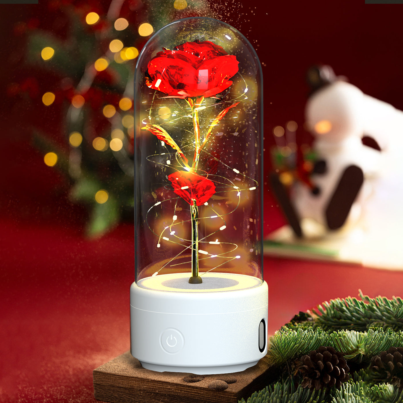 LED Rose Speaker – Bluetooth Music Light in Glass Dome