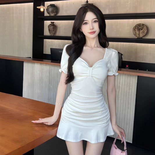 Sexy V-Neck White Casual Dress