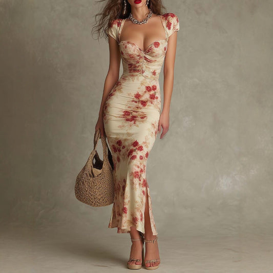 Retro-Print Slim-Fit Casual Dress