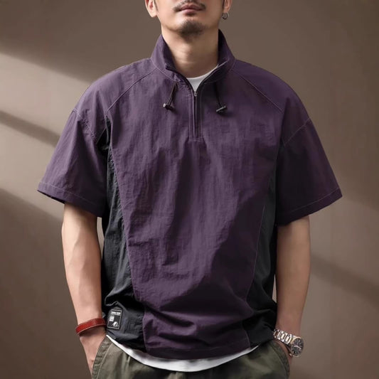 Functional Quick-drying T-shirt Mens Short-sleeve Stand-collar Polo Shirt
