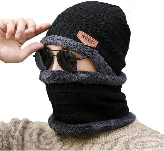 Winter Beanie Cap & Muffler Set — Windproof Woolen, Unisex