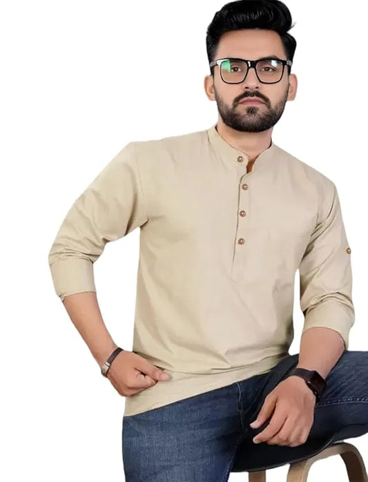 Men's Slim Fit Cotton Short Kurta — Style 1