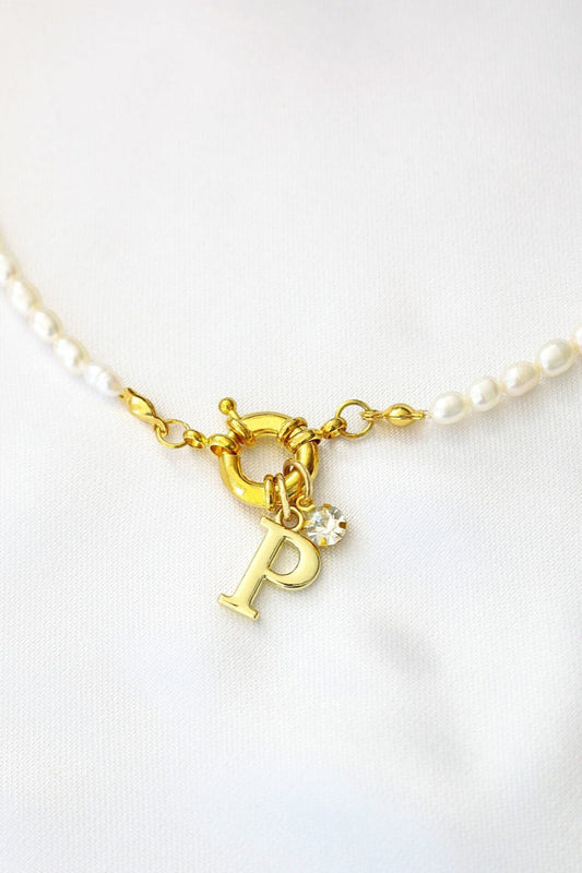 24 Karats Custom Initial Freshwater Pearls Front Opening Choker