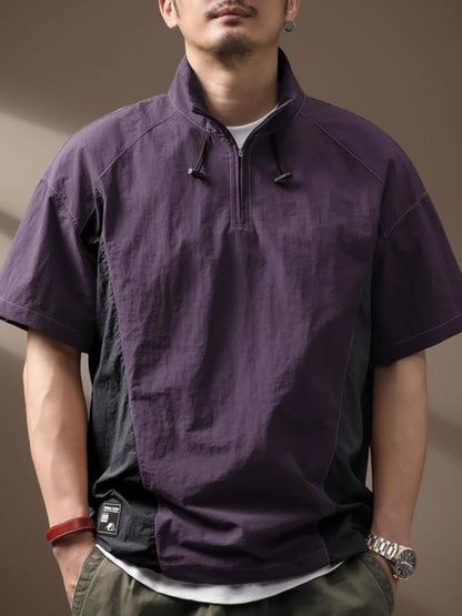 Functional Quick-drying T-shirt Mens Short-sleeve Stand-collar Polo Shirt
