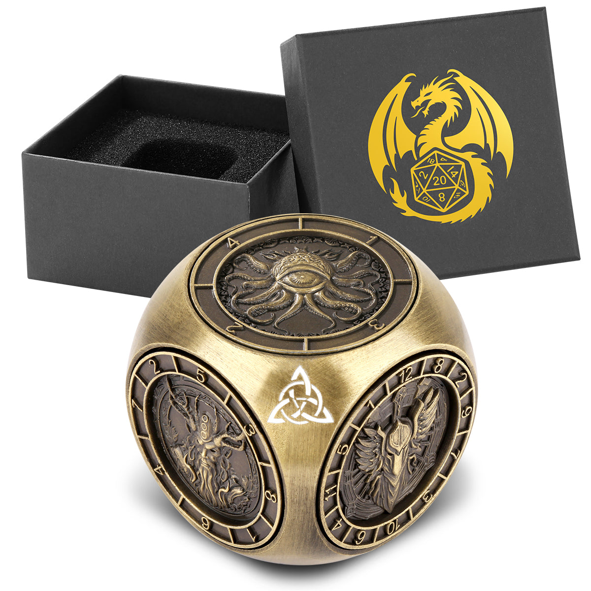 Metal Polyhedral D&D Dice Set – 6-Piece Wheel Display Box