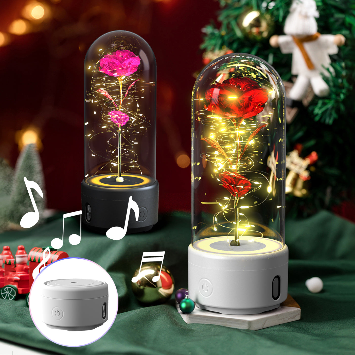 LED Rose Speaker – Bluetooth Music Light in Glass Dome
