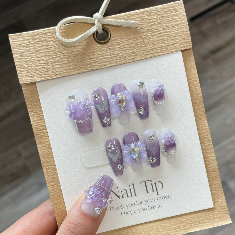 Purple Iris Butterfly Press-On Nails – Hand-Painted Manicure Set