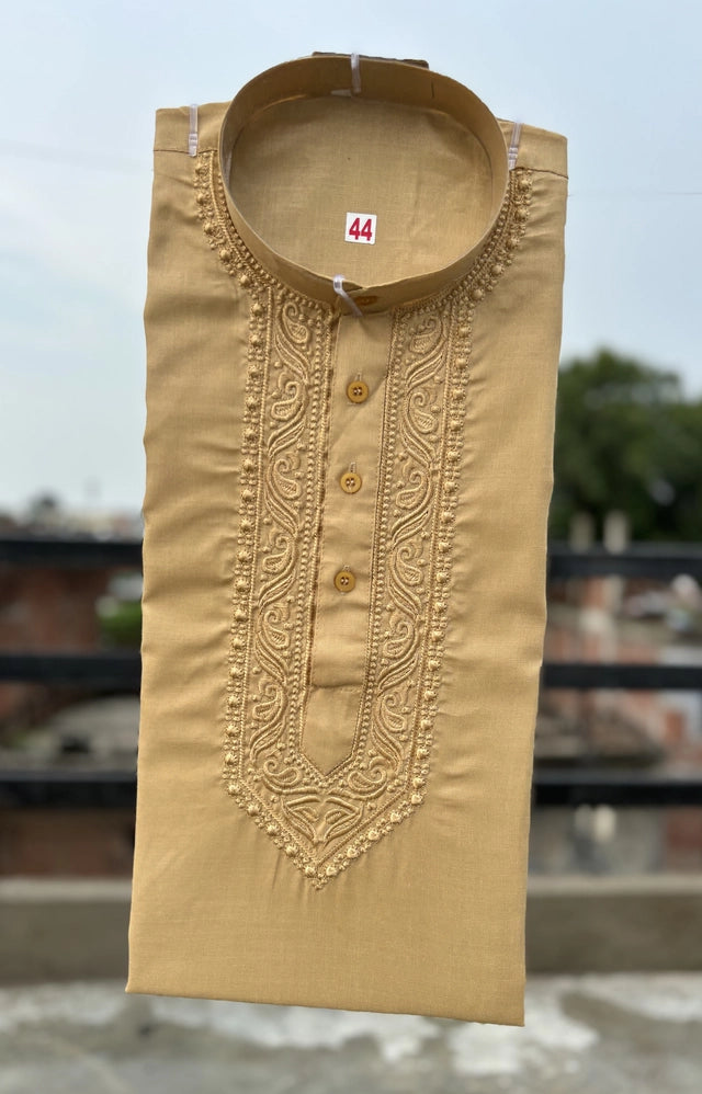 Cream embroidered cotton kurta for men - wedding and festive wear