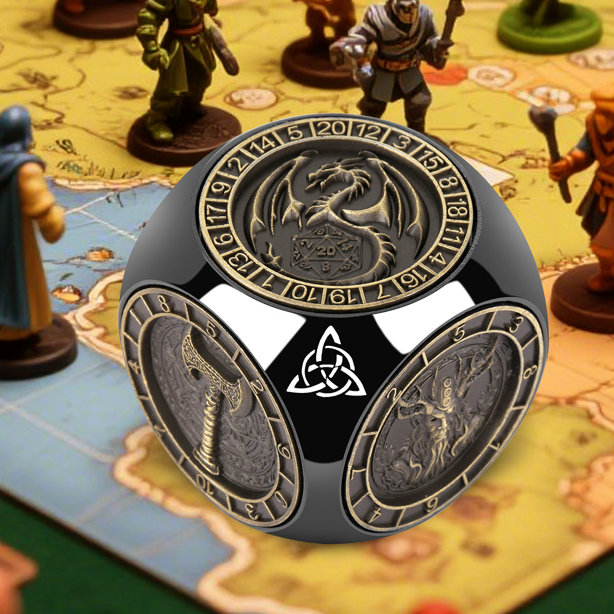 Metal Polyhedral D&D Dice Set – 6-Piece Wheel Display Box