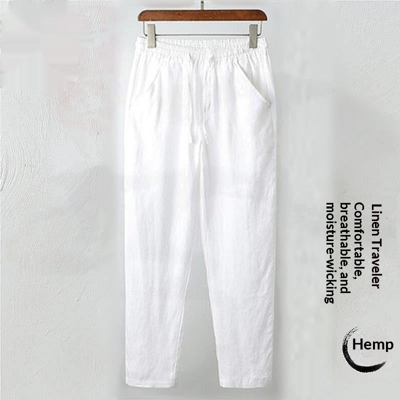 Mens Stylish Loose-fit Cotton-linen Casual Pants