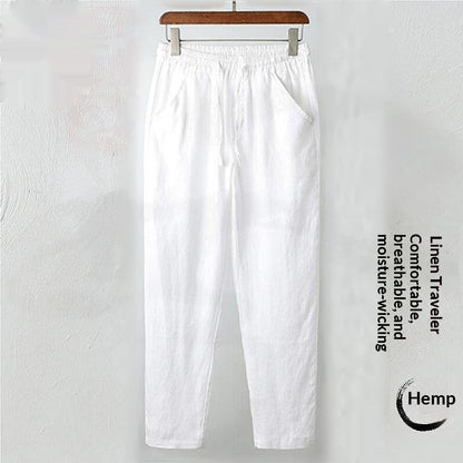 Mens Stylish Loose-fit Cotton-linen Casual Pants