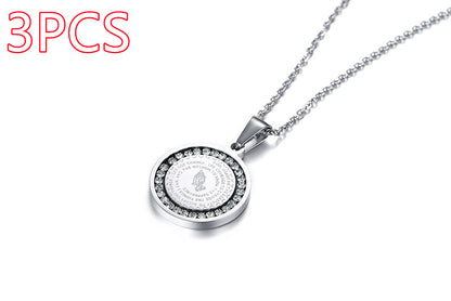 Stainless Steel Rhinestone Prayer English Scripture Pendant