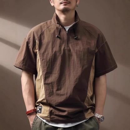 Functional Quick-drying T-shirt Mens Short-sleeve Stand-collar Polo Shirt