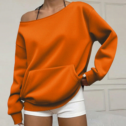 Off-Shoulder Crew-Neck Sweatshirt