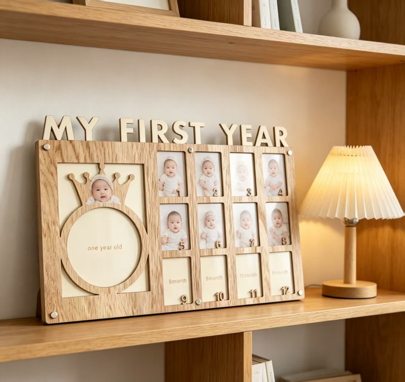 Wooden Baby First-Year Photo Frame – 12-Month Milestone Keepsake Display