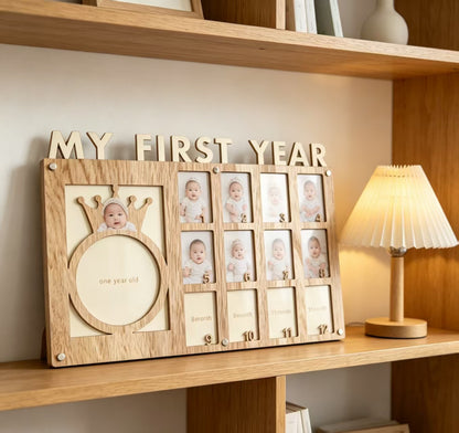 Wooden Baby First-Year Photo Frame – 12-Month Milestone Keepsake Display