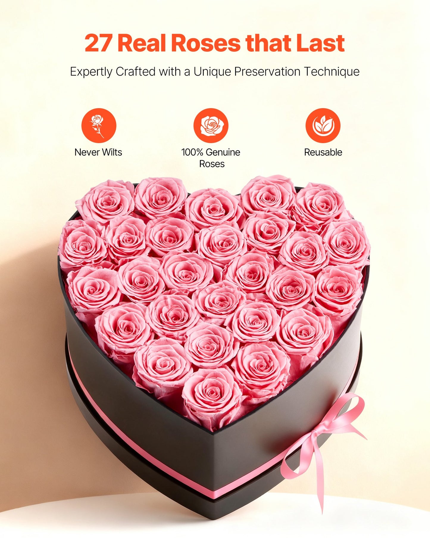 27 Preserved Roses Forever Bouquet – Heart-Shape Gift Box