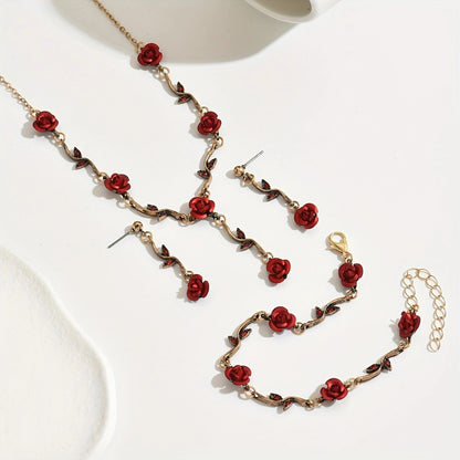 Matching red rose bracelet shown on wrist