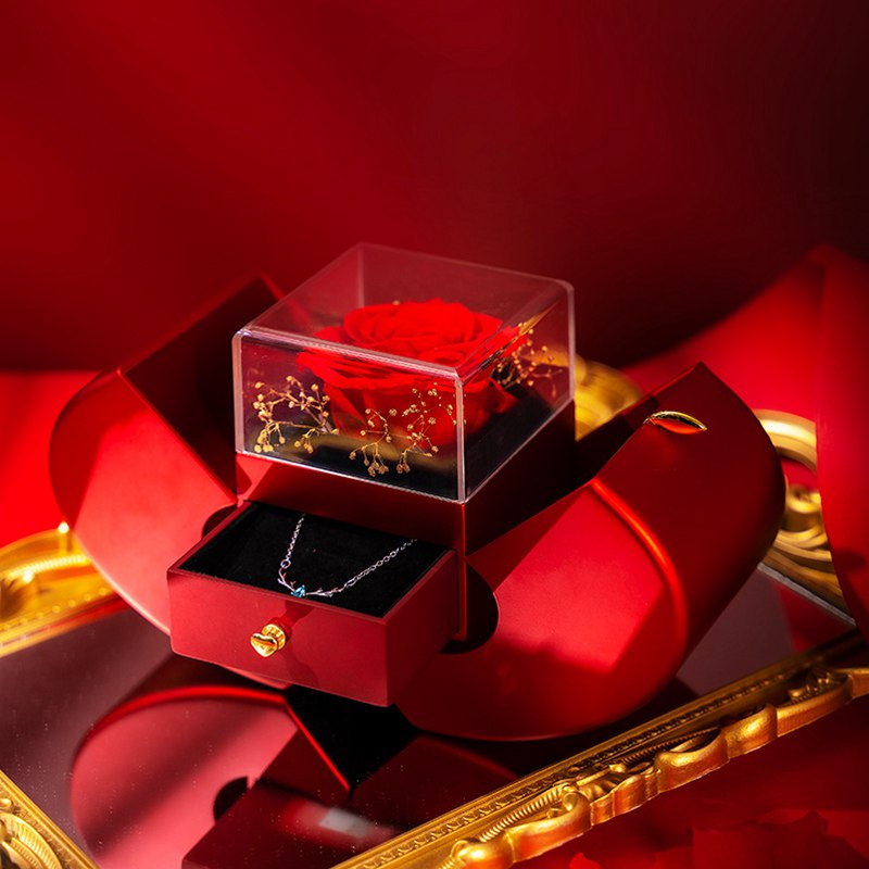 Eternal Rose Jewelry Box with Necklace – Apple-Shaped Gift for Her