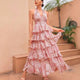V-Neck Strap Multi-Layer Printed Dress — Tiered Maxi Dress