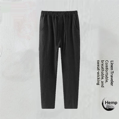 Mens Stylish Loose-fit Cotton-linen Casual Pants