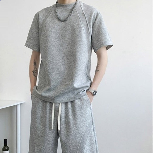 Mens Casual Summer Solid-Color Short-Sleeve T-Shirt And Shorts Set