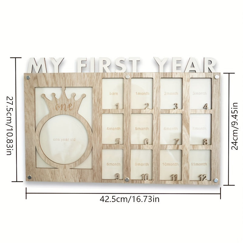 Wooden Baby First-Year Photo Frame – 12-Month Milestone Keepsake Display