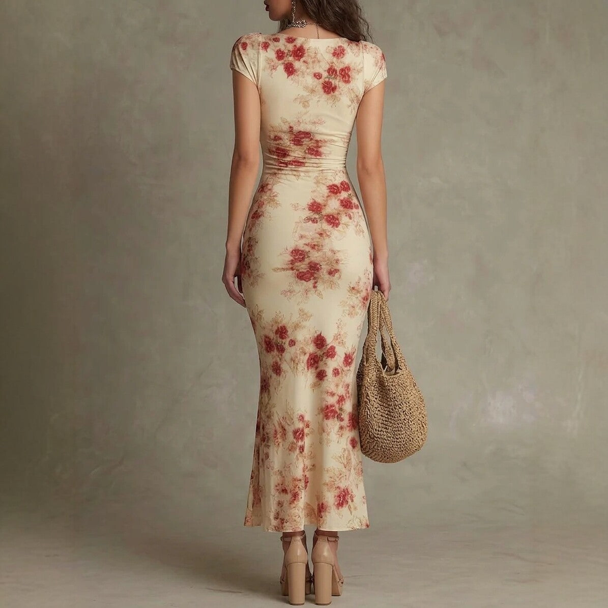 Retro-Print Slim-Fit Casual Dress