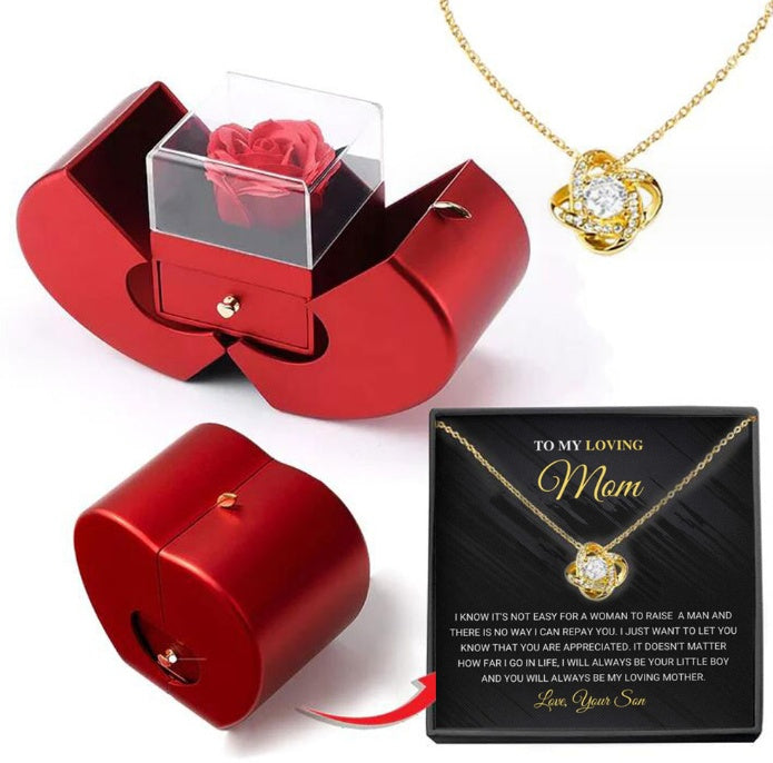 Eternal Rose Jewelry Box with Necklace – Apple-Shaped Gift for Her