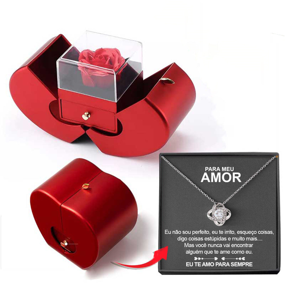 Eternal Rose Jewelry Box with Necklace – Apple-Shaped Gift for Her