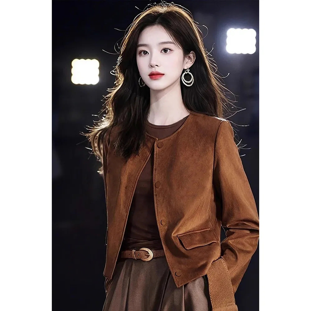 Vintage Caramel-Colored Suede Short Coat