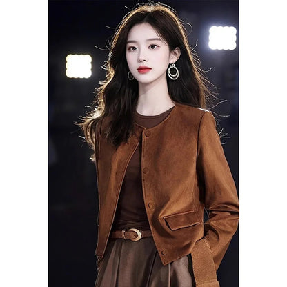Vintage Caramel-Colored Suede Short Coat