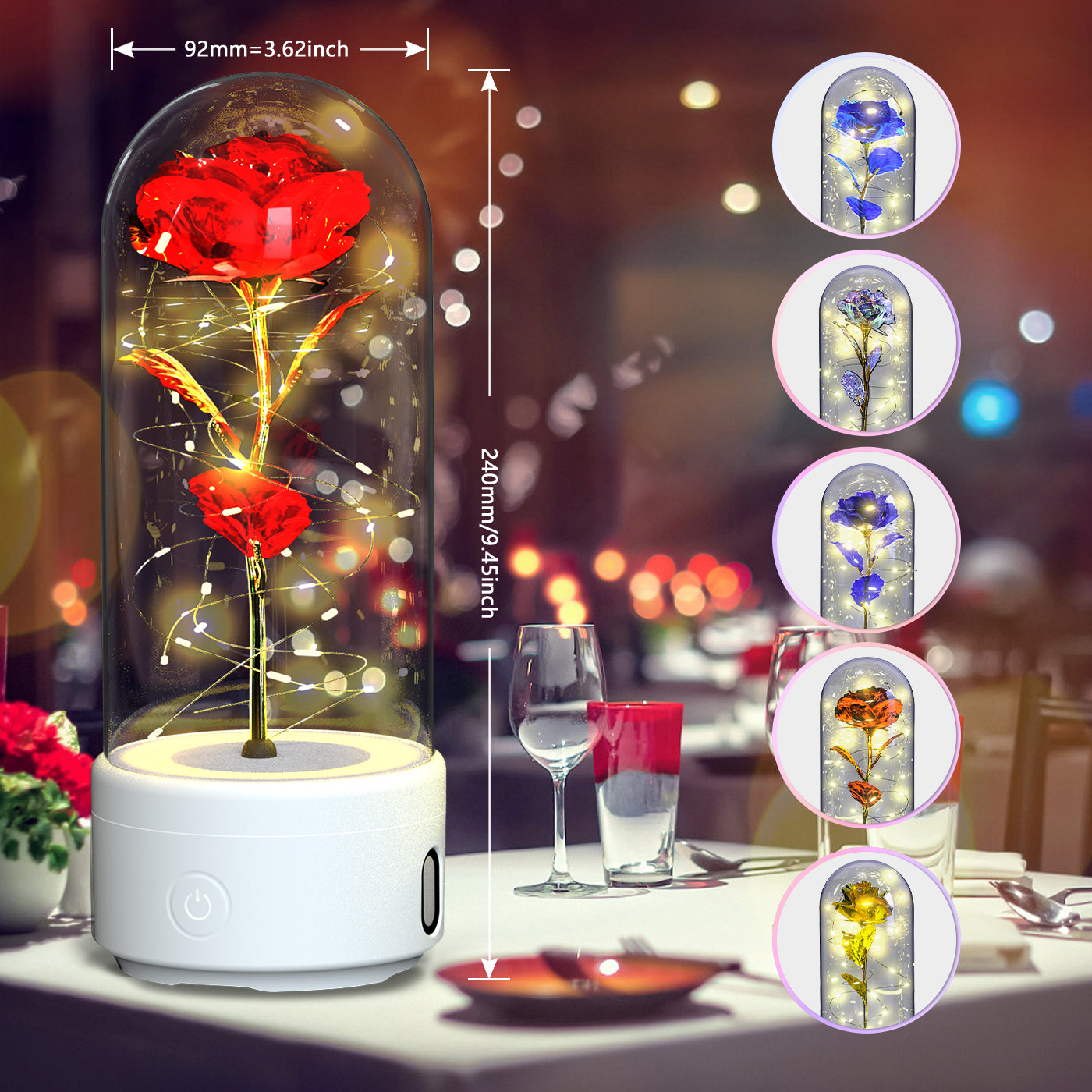 LED Rose Speaker – Bluetooth Music Light in Glass Dome