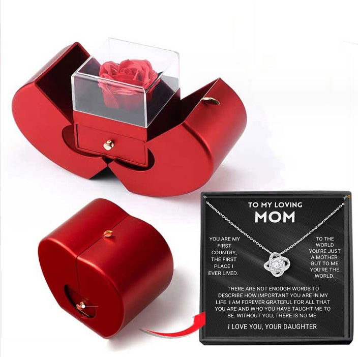 Eternal Rose Jewelry Box with Necklace – Apple-Shaped Gift for Her