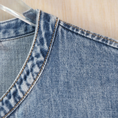 Washed Denim Dress with Stand Collar