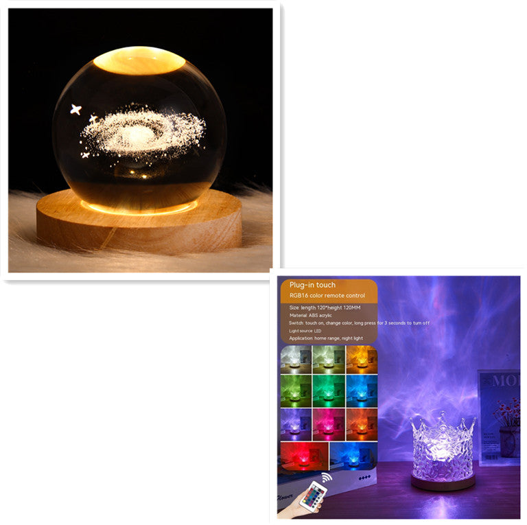 Water Ripple Crystal Night Light – 16-Color Rotating Mood Lamp