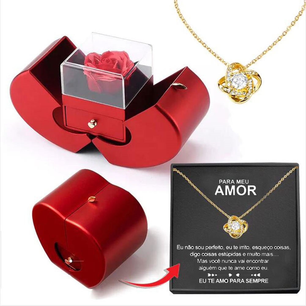 Eternal Rose Jewelry Box with Necklace – Apple-Shaped Gift for Her