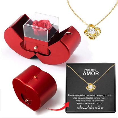 Eternal Rose Jewelry Box with Necklace – Apple-Shaped Gift for Her