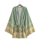 Resort-Style Printed Lace-Up Kimono Jacket — Boho Layering Piece