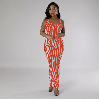 Zebra-Print Elegant Vest Dress