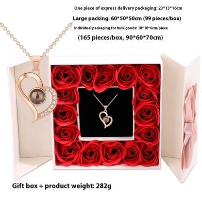 Detailed view of the rose-shaped gift box exterior