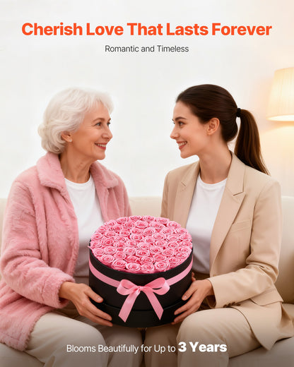 50 Preserved Roses Forever Bouquet – Round Gift Box