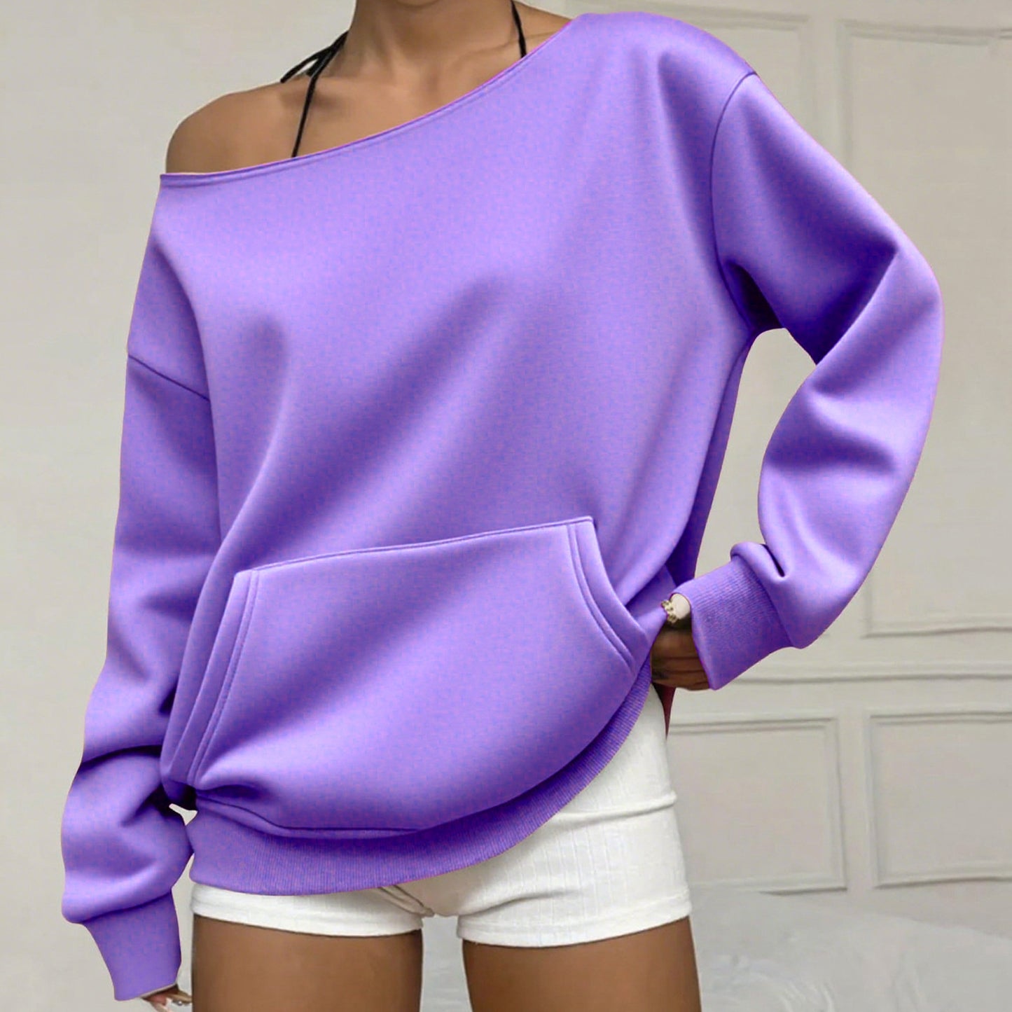 Off-Shoulder Crew-Neck Sweatshirt