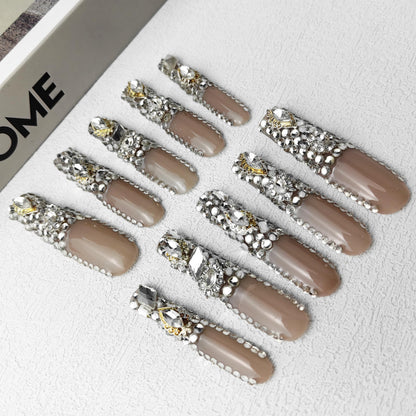GGddsha New PMMA Acrylic Press On Nails StunningBling Nails, Rhinestone Fake Nails, Glitter Rhinestone NailsGradient Fake NailsCrystal Cascade