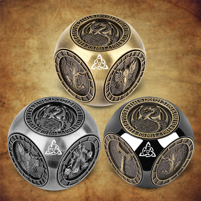 Metal Polyhedral D&D Dice Set – 6-Piece Wheel Display Box