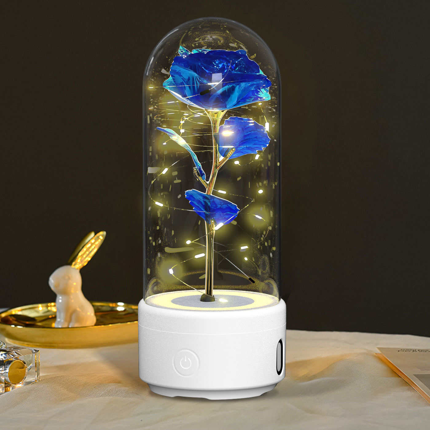 LED Rose Speaker – Bluetooth Music Light in Glass Dome