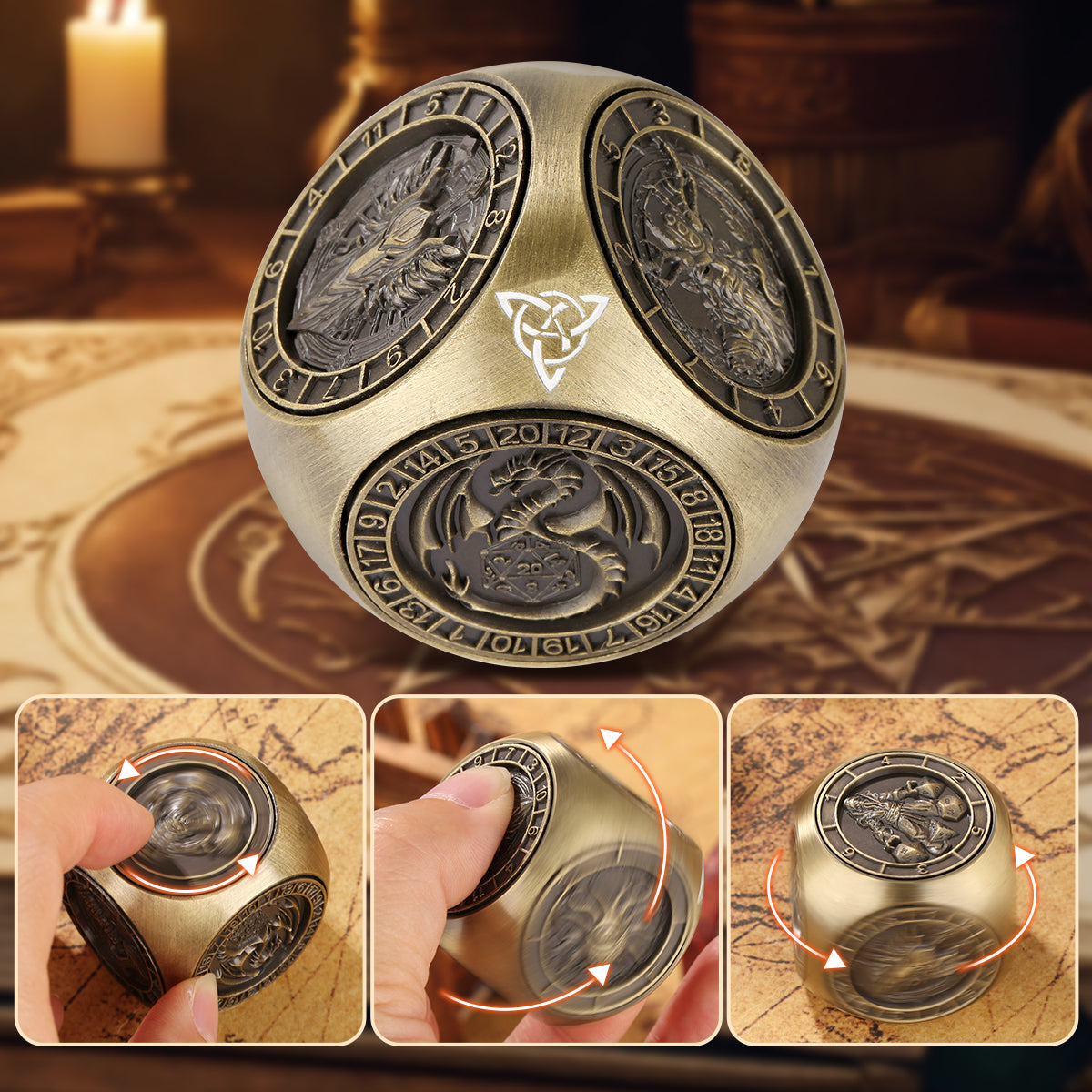 Metal Polyhedral D&D Dice Set – 6-Piece Wheel Display Box