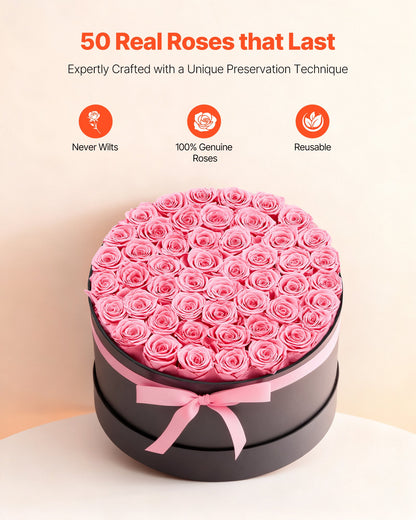 50 Preserved Roses Forever Bouquet – Round Gift Box