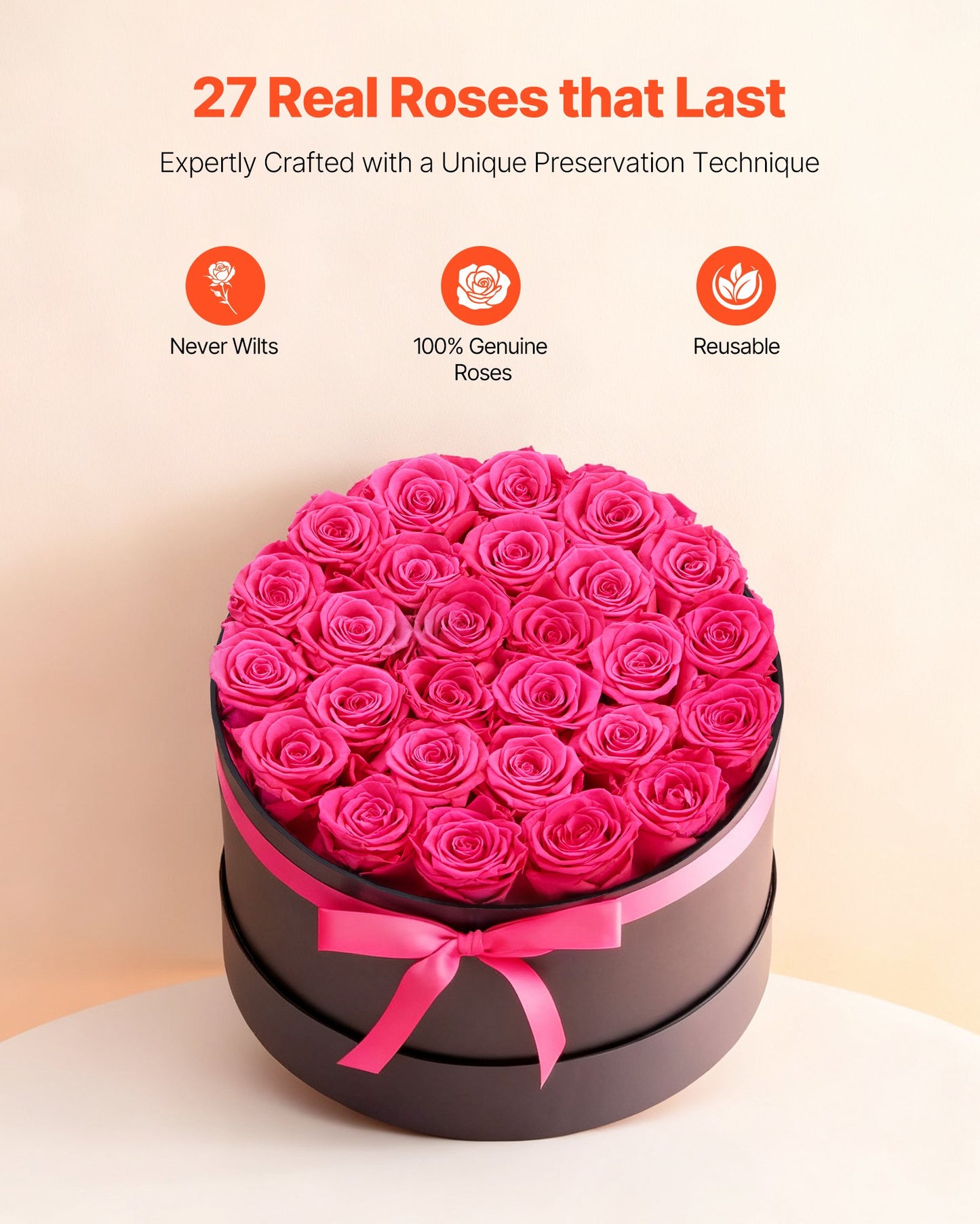 27 Preserved Roses Forever Bouquet – Round Gift Box Rose Red
